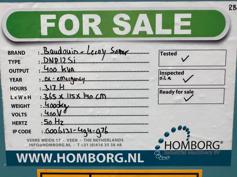 Generaatorikomplekt Baudouin DNP12SI Leroy Somer 400 kVA noodstroom generatorset 317 hours: pilt 11
