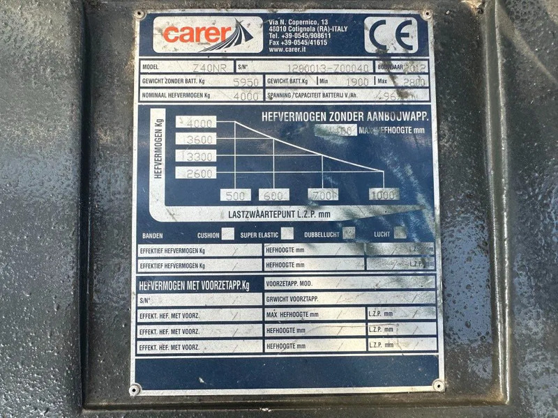 Elektritõstuk Carer Z40NR 4 ton Duplex Sideshift Postioner Elektra Heftruck as New ! 706 hours ! Accu 2021: pilt 6