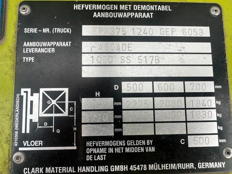 Elektritõstuk Clark EPM25N 2.5 ton Duplex Sideshift Elektra Heftruck: pilt 10