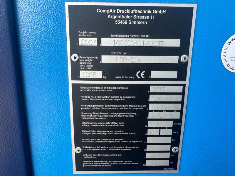 Compair L50 - 10A 45 kW 7.55 m3 / min 10 Bar Elektrische Schroefcompressor - Õhukompressor: pilt 2 Compair L50 - 10A 45 kW 7.55 m3 / min 10 Bar Elektrische Schroefcompressor - Õhukompressor: pilt 2