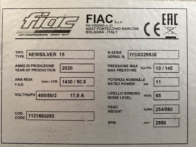 Fiac NewSilver 15 1430 L / min 11 kW 10 Bar Elektrische Schroefcompressor Nieuw ! - Õhukompressor: pilt 4 Fiac NewSilver 15 1430 L / min 11 kW 10 Bar Elektrische Schroefcompressor Nieuw ! - Õhukompressor: pilt 4