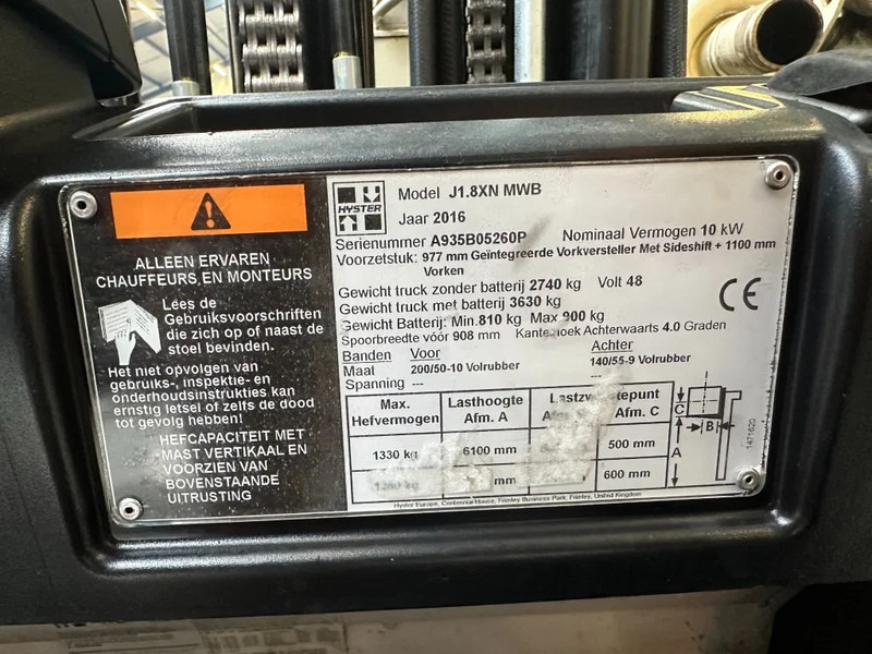 Hyster J1.8XN MWB 1.8 ton Triplex Freelift Sideshift Positioner Elektra Heftruck Accu 2023 - Elektritõstuk: pilt 4 Hyster J1.8XN MWB 1.8 ton Triplex Freelift Sideshift Positioner Elektra Heftruck Accu 2023 - Elektritõstuk: pilt 4