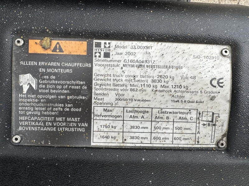 Hyster J2.00XMI 2 ton Triplex Freelift Sideshift Elektra Heftruck accu 2012 - Elektritõstuk: pilt 3 Hyster J2.00XMI 2 ton Triplex Freelift Sideshift Elektra Heftruck accu 2012 - Elektritõstuk: pilt 3