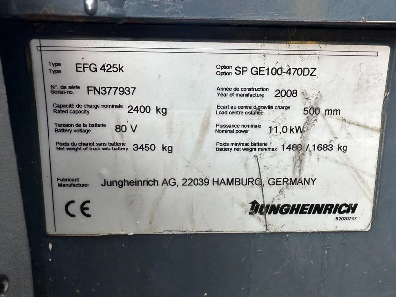 Jungheinrich EFG 425 K 2.5 ton Triplex Freelift Sideshift Elektra Heftruck - Elektritõstuk: pilt 5 Jungheinrich EFG 425 K 2.5 ton Triplex Freelift Sideshift Elektra Heftruck - Elektritõstuk: pilt 5