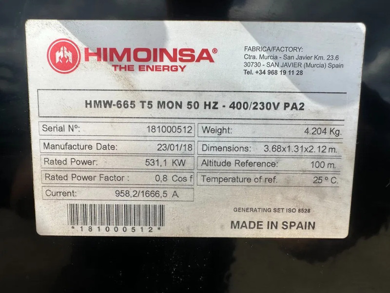 MTU 12V1600 G20F Himoinsa 700 kVA generatorset New ! Overstock ! - Generaatorikomplekt: pilt 3 MTU 12V1600 G20F Himoinsa 700 kVA generatorset New ! Overstock ! - Generaatorikomplekt: pilt 3