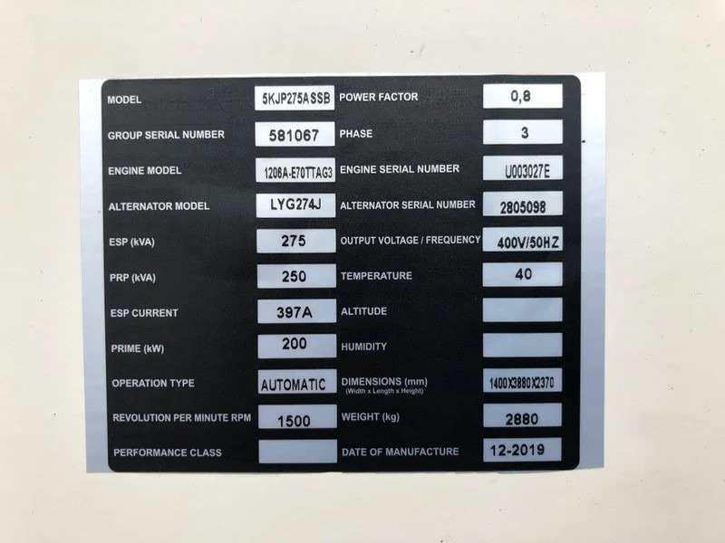 Perkins 275 kVA Supersilent generatorset - Generaatorikomplekt: pilt 5 Perkins 275 kVA Supersilent generatorset - Generaatorikomplekt: pilt 5