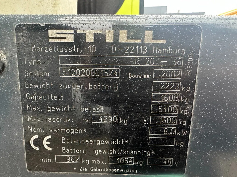 Still R20-16 1.6 ton Triplex Freelift Elektra Heftruck 630 cm hefhoogte ! - Elektritõstuk: pilt 4 Still R20-16 1.6 ton Triplex Freelift Elektra Heftruck 630 cm hefhoogte ! - Elektritõstuk: pilt 4