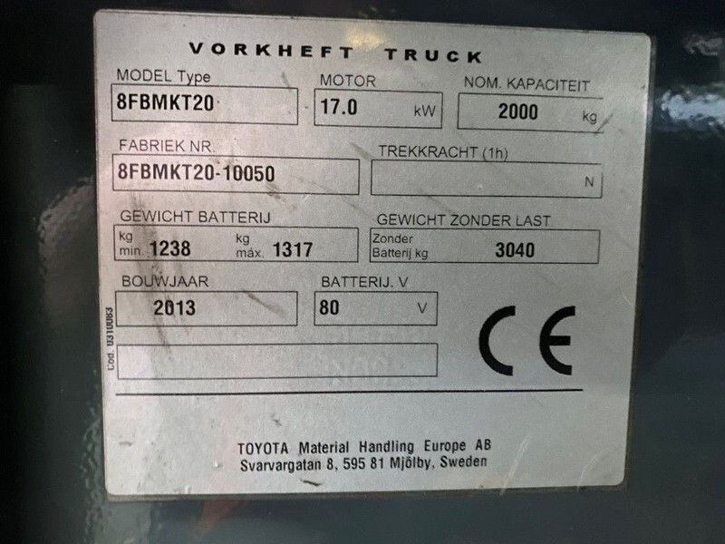 Toyota 2 ton Traigo 20 Duplex Sideshift Elektra Heftruck - Elektritõstuk: pilt 5 Toyota 2 ton Traigo 20 Duplex Sideshift Elektra Heftruck - Elektritõstuk: pilt 5