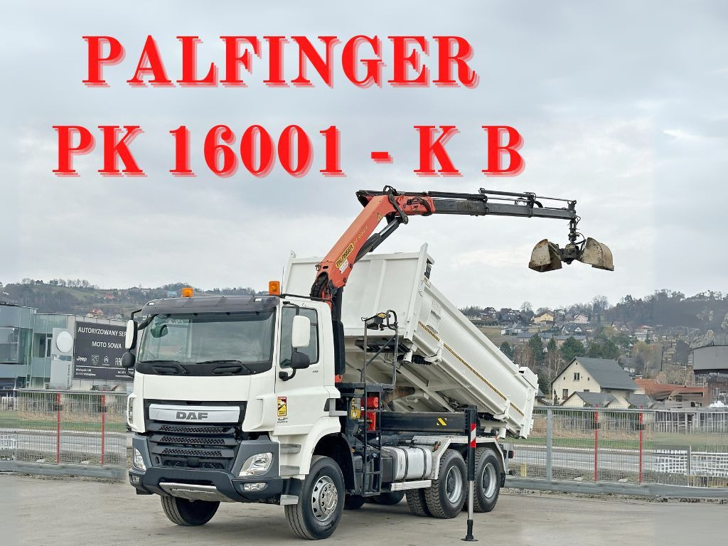 DAF CF 410 * Kipper 4,90 m + PK 16001 - K B * 6x4 - Kallurauto, Kraanaga veoauto: pilt 1 DAF CF 410 * Kipper 4,90 m + PK 16001 - K B * 6x4 - Kallurauto, Kraanaga veoauto: pilt 1
