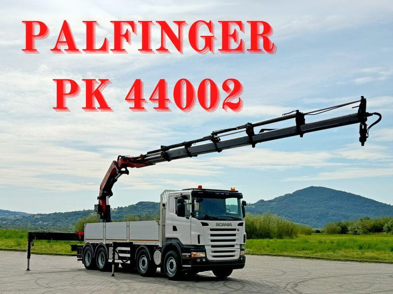 Scania R 420 PRITSCHE 6,47 m * PK 44002/FUNK * 8x4 /TOP - Madelveok/ Platvormveok, Kraanaga veoauto: pilt 1 Scania R 420 PRITSCHE 6,47 m * PK 44002/FUNK * 8x4 /TOP - Madelveok/ Platvormveok, Kraanaga veoauto: pilt 1