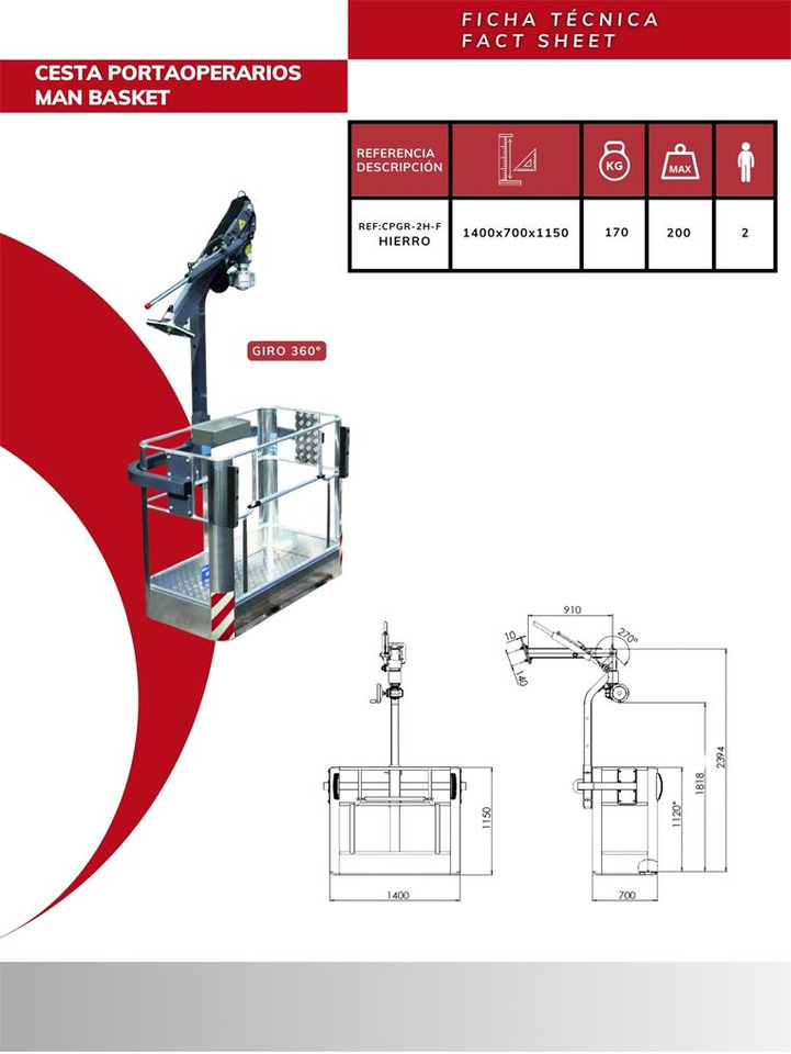 Height Adjustable Rotating Iron Man Basket CPGR-2H-F - Lisaseade - Kraana-manipulaator: pilt 3 Height Adjustable Rotating Iron Man Basket CPGR-2H-F - Lisaseade - Kraana-manipulaator: pilt 3