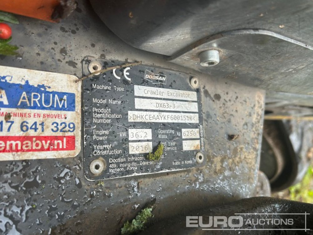 2016 Doosan DX63-3 - Miniekskavaator: pilt 3 2016 Doosan DX63-3 - Miniekskavaator: pilt 3
