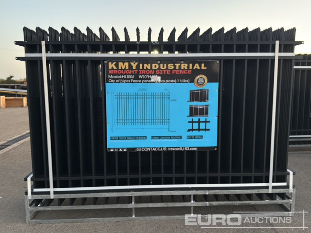 Unused 2025 KMY Industrial Iron Site Fence, Qty (20 of) Fence Panels, (20 of) Posts (W10XH6') Powder Coated Surface - Tööriist/ Seadmed: pilt 2 Unused 2025 KMY Industrial Iron Site Fence, Qty (20 of) Fence Panels, (20 of) Posts (W10XH6') Powder Coated Surface - Tööriist/ Seadmed: pilt 2