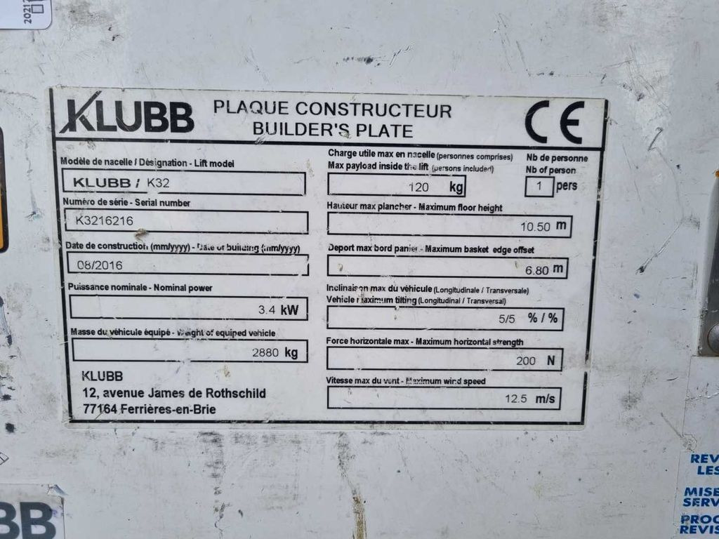 Veoautolt tõusev platvorm, Tarbesõiduk Renault Master 2.3 dCi / KLUBB K32, 12,5m: pilt 10
