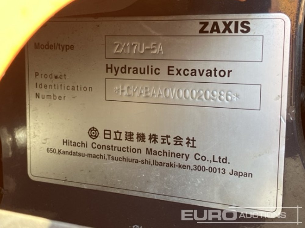 2016 Hitachi ZX17U-5A - Miniekskavaator: pilt 5 2016 Hitachi ZX17U-5A - Miniekskavaator: pilt 5
