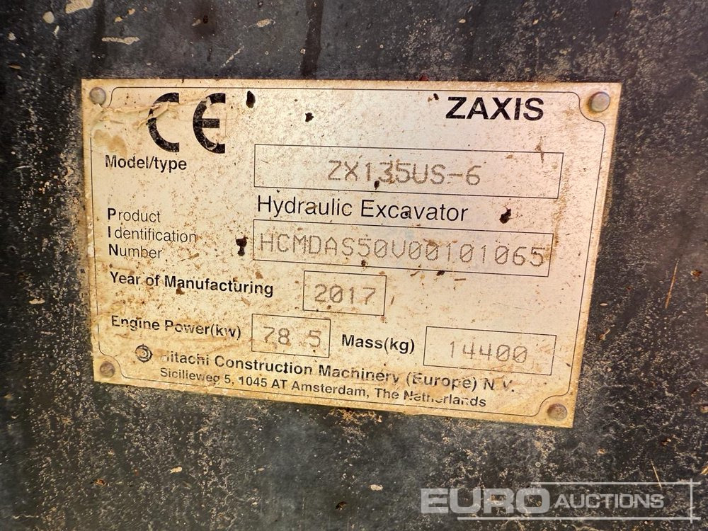 Lintekskavaator 2017 Hitachi ZX135US-6: pilt 11
