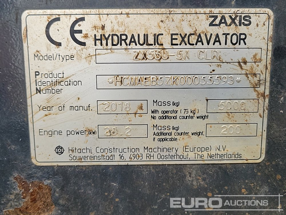 Miniekskavaator 2018 Hitachi ZX55U-5A CLR: pilt 49