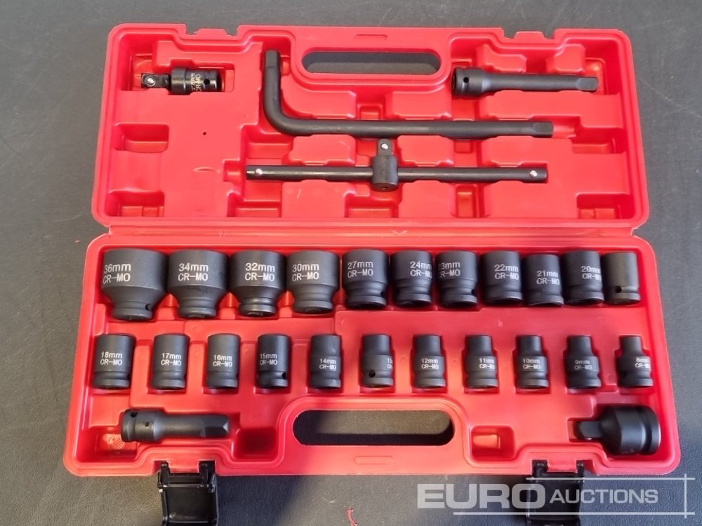 Unused Boss 1/2" 28pc Pneumatic Short Sleeve Socket Set, 3" Connecting Rod, 5" Connecting Rod Universal Joint, 10" Sliding Rod, 10" Bending Rod Adapter 3/4"-1/2" - Garaažiseadmed: pilt 4 Unused Boss 1/2" 28pc Pneumatic Short Sleeve Socket Set, 3" Connecting Rod, 5" Connecting Rod Universal Joint, 10" Sliding Rod, 10" Bending Rod Adapter 3/4"-1/2" - Garaažiseadmed: pilt 4