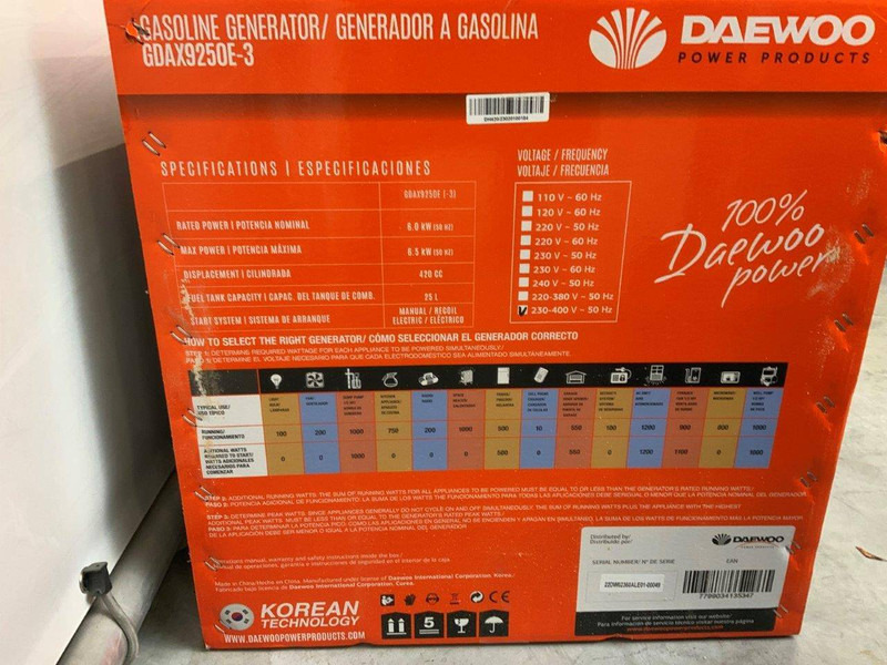 Daewoo GDAX9250E-3 - Generaatorikomplekt: pilt 5 Daewoo GDAX9250E-3 - Generaatorikomplekt: pilt 5